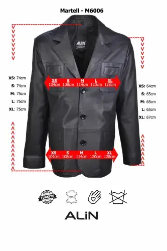 Martell Haqiqi Teri Erkak Qora Blazer Teri Ko'ylagi - 3