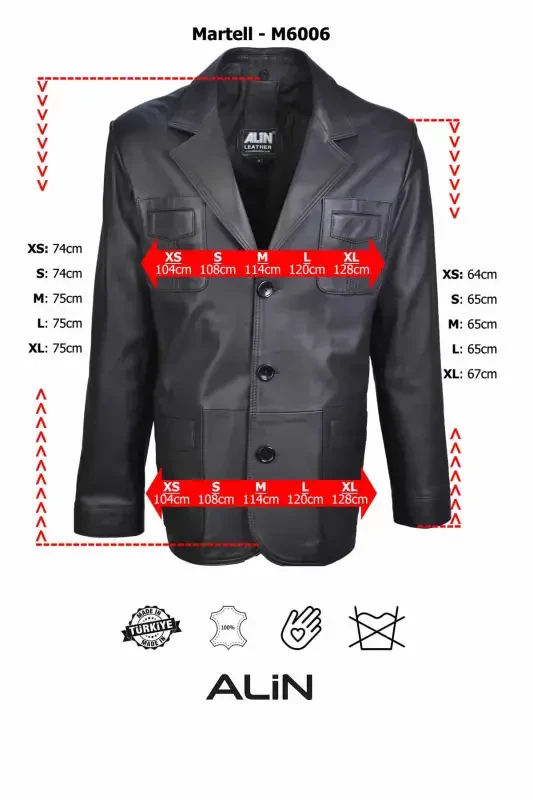 Martell Haqiqi Teri Erkak Qora Blazer Teri Ko'ylagi - 3