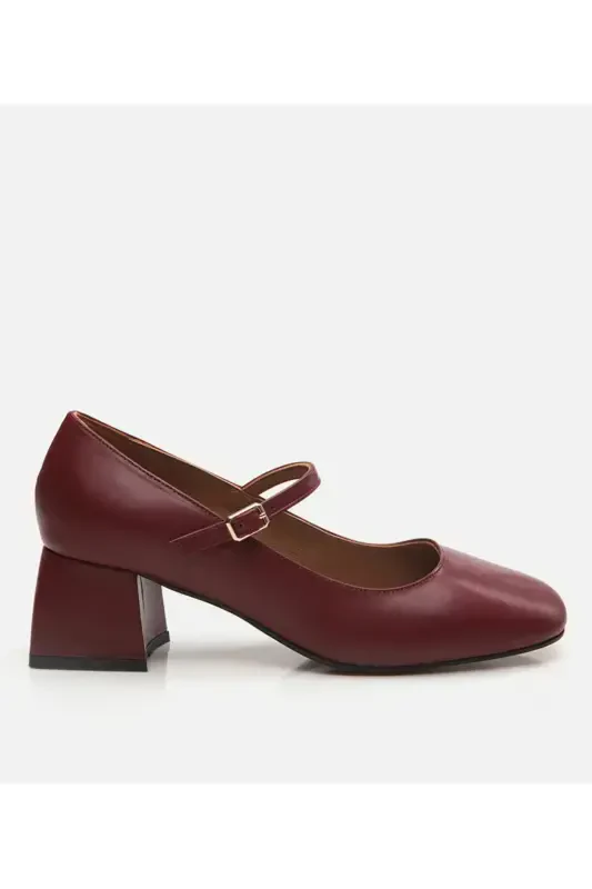 Mary Jane Genuine Leather Burgundy Women's Chunky Heel - HOTIÇ