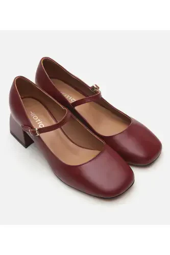 Mary Jane Genuine Leather Burgundy Women's Chunky Heel - HOTIÇ (1)