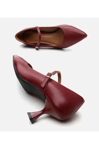 Mary Jane Genuine Leather Burgundy Women's Stiletto - 6