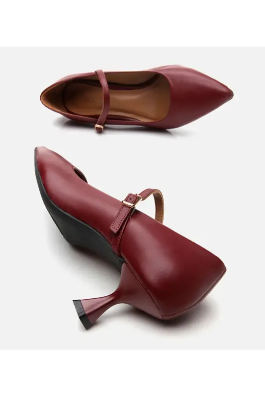 Mary Jane Genuine Leather Burgundy Women's Stiletto - 6