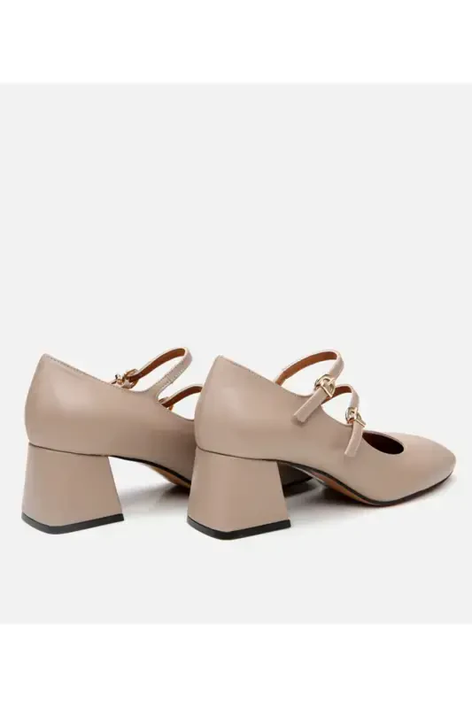 Mary Jane Genuine Leather Mink Women's Chunky Heel - 5