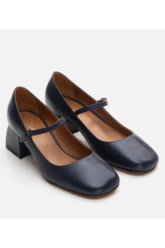 Mary Jane Genuine Leather Navy Blue Women's Chunky Heel - 2