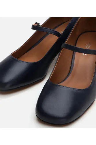 Mary Jane Genuine Leather Navy Blue Women's Chunky Heel - 4