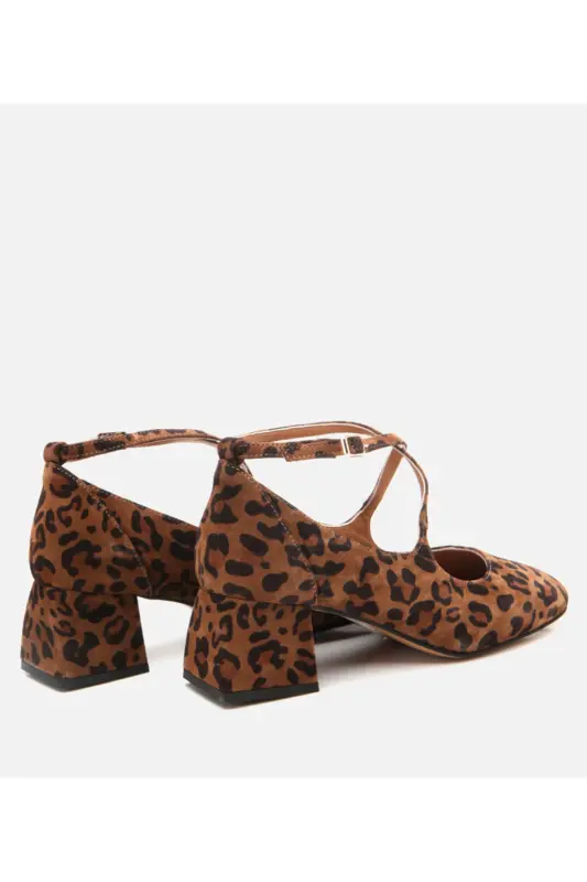 Mary Jane Hakiki Deri Leopar Desenli Kadın Kalın T - TABA-TAN - 4