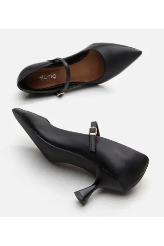 Kadın Deri Mary Jane Siyah Stiletto - SİYAH-BLACK - 6