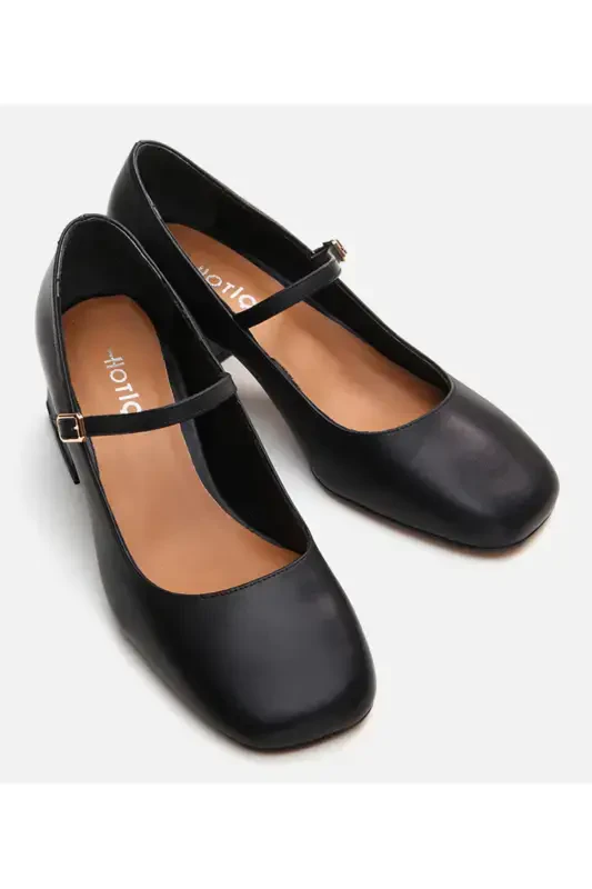 Kadın Deri Mary Jane Siyah Kalın Topuklu Ayakkabı-SİYAH - 3