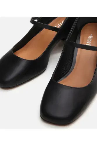 Kadın Deri Mary Jane Siyah Kalın Topuklu Ayakkabı-SİYAH - 4