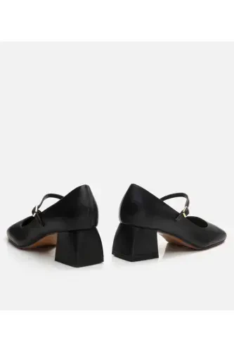 Kadın Deri Mary Jane Siyah Kalın Topuklu Ayakkabı-SİYAH - 5