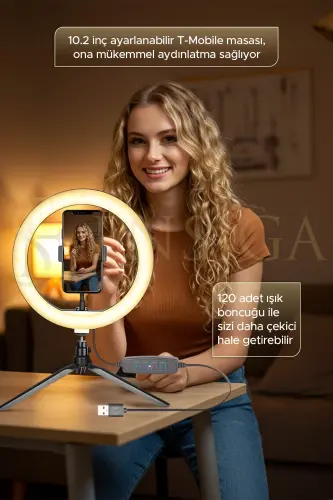Masa Ayaklı 10 Inç Led Ring Lıght Influencer Youtuber Tiktok Telefon Tutucu Makyaj Işığı - MASA AYAKLI 10 - 2