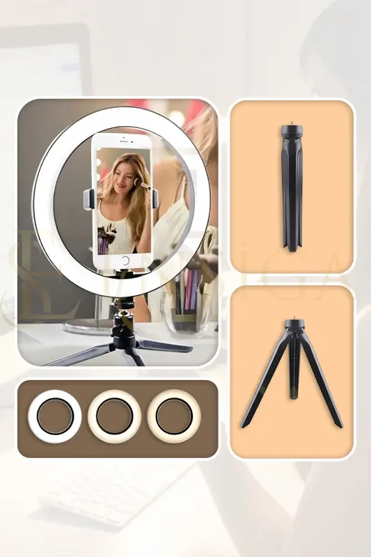 Masa Ayaklı 10 Inç Led Ring Lıght Influencer Youtuber Tiktok Telefon Tutucu Makyaj Işığı - MASA AYAKLI 10 - 6