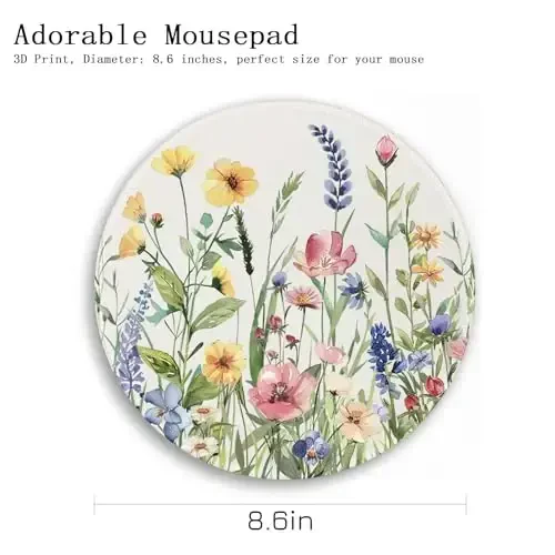 Gctriki Flowers Plants Mouse Pads for Desk,Cute Floral Small Round Mousepad with Stitched Edge Non-Slip Rubber Base,Comfortable Computer Mouse Pad for Laptop, Cute Office Desk Accessories Decor - 6