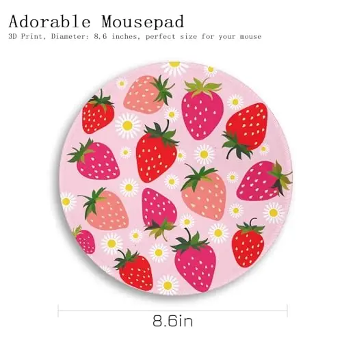 Gctriki Strawberry Mouse Pads for Desk, with Stitched Edge Non-Slip Rubber Base, Cute Small Round Comfortable Computer Mousepad for Laptop Gaming Work, Cute Office Desk Accessories Decor Supplies - 6