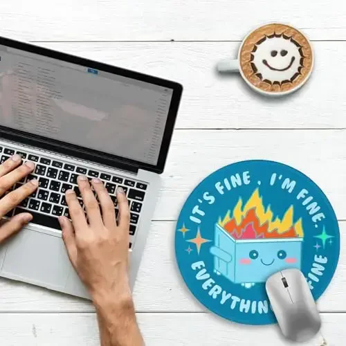 Gctriki Dumpster on Fire Mouse Pad for Desk, Funny Blue Round Mousepad for Computer Laptop Gaming, Stitched Edge Non-Slip Rubber Base, Cute Home Office Desk Accessories Decor for Women - GCTRIKI (1)