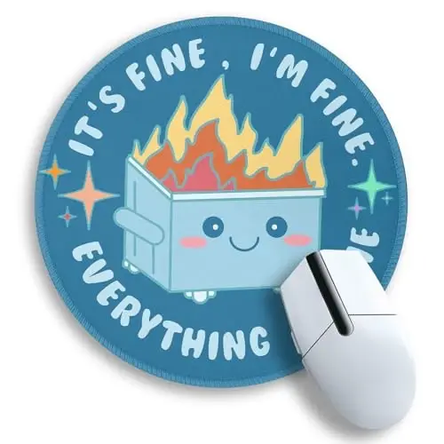 Gctriki Dumpster on Fire Mouse Pad for Desk, Funny Blue Round Mousepad for Computer Laptop Gaming, Stitched Edge Non-Slip Rubber Base, Cute Home Office Desk Accessories Decor for Women 