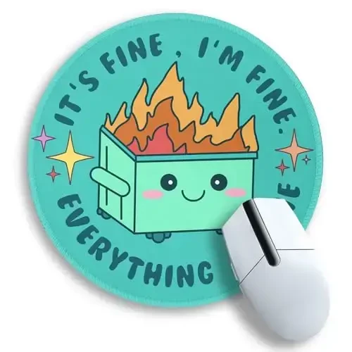 Gctriki Dumpster on Fire Mouse Pad for Desk, Funny Green Round Mousepad for Computer Laptop Gaming, Stitched Edge Non-Slip Rubber Base, Cute Home Office Desk Accessories Decor for Women - GCTRIKI