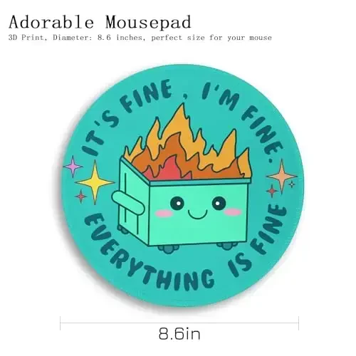 Gctriki Dumpster on Fire Mouse Pad for Desk, Funny Green Round Mousepad for Computer Laptop Gaming, Stitched Edge Non-Slip Rubber Base, Cute Home Office Desk Accessories Decor for Women - 4
