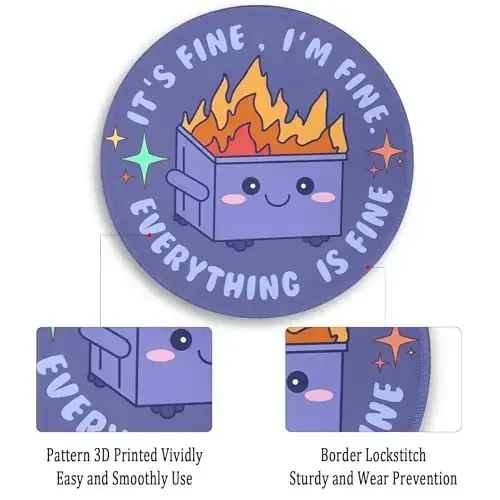 Gctriki Dumpster on Fire Mouse Pad for Desk, Funny Purple Round Mousepad for Computer Laptop Gaming, Stitched Edge Non-Slip Rubber Base, Cute Dumpster Home Office Desk Accessories Decor for Women - 6