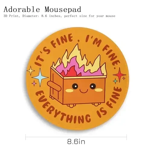 Gctriki Dumpster on Fire Mouse Pad for Desk, Funny Small Round Mousepad for Computer Laptop Gaming, Stitched Edge Non-Slip Rubber Base, Cute Dumpster Home Office Desk Accessories Decor for Women - 4