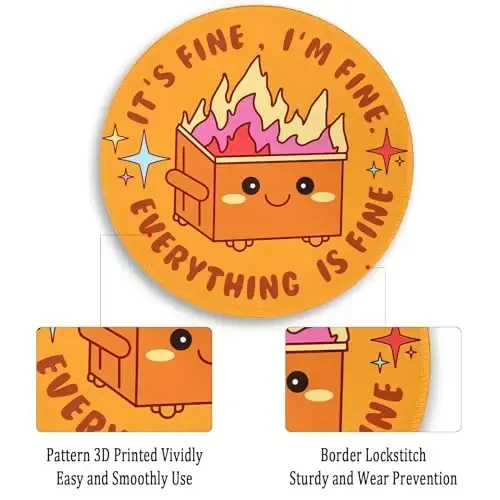 Gctriki Dumpster on Fire Mouse Pad for Desk, Funny Small Round Mousepad for Computer Laptop Gaming, Stitched Edge Non-Slip Rubber Base, Cute Dumpster Home Office Desk Accessories Decor for Women - 6