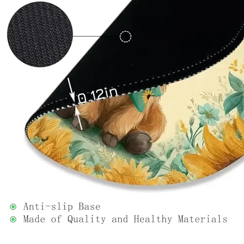 Gctriki Highland Cow Mouse Pad for Desk, Funny Round Mousepad for Laptop Gaming Stitched Edge Non-Slip Rubber Base, Cute Sunflower Bow Highland Cow Decor Gifts Office Desk Accessories for Women - 5