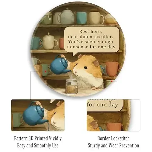 Gctriki Funny Hamster Round Mouse Pads for Desk, Small Desk Mat Stitched Edge Non-Slip Rubber Base, Mousepad for Travel Laptop Computer Gaming, Cute Office Accessories with Motivational Quote - 5