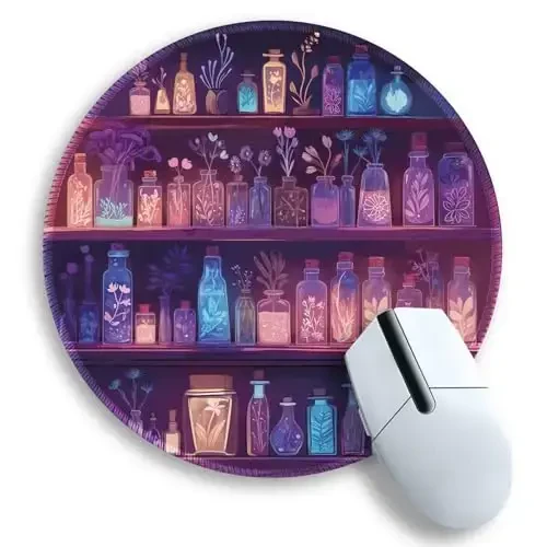 Gctriki Round Mouse Pads for Desk, Gaming Mousepad with Stitched Edge Non-Slip Rubber Base, Magic Potion Bottle Mouse Pad for Laptop Computer Travel, Cute Office Desk Accessories Decor for Women 