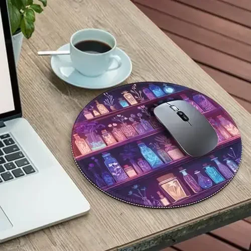 Gctriki Round Mouse Pads for Desk, Gaming Mousepad with Stitched Edge Non-Slip Rubber Base, Magic Potion Bottle Mouse Pad for Laptop Computer Travel, Cute Office Desk Accessories Decor for Women - 3