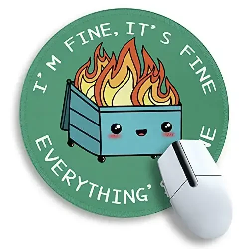 Funny Dumpster on Fire Round Mouse Pads for Desk, Cute Mousepad for Laptop Gaming Women, with Stitched Edge Non-Slip Rubber Base, Funny Green Home Office Decor Desk Accessories Cute Office Supplies - GCTRIKI