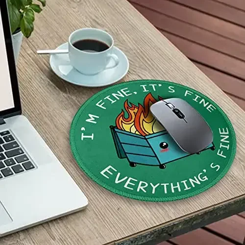 Funny Dumpster on Fire Round Mouse Pads for Desk, Cute Mousepad for Laptop Gaming Women, with Stitched Edge Non-Slip Rubber Base, Funny Green Home Office Decor Desk Accessories Cute Office Supplies - 3