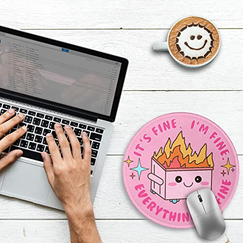 Pink Round Mouse Pad for Desk, Cute Office Decor for Women, Dumpster on Fire Small Mousepad，Stitched Edge Non-Slip Rubber Base, Personalized Computer Mouse Pads for Wireless Mouse，Desk Accessories - 2