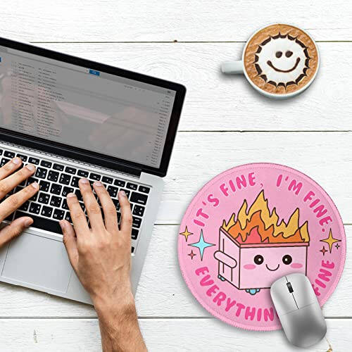 Pink Round Mouse Pad for Desk, Cute Office Decor for Women, Dumpster on Fire Small Mousepad，Stitched Edge Non-Slip Rubber Base, Personalized Computer Mouse Pads for Wireless Mouse，Desk Accessories - 2