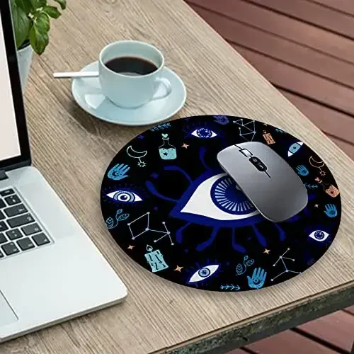 Evil Eye Round Mouse Pads for Desk, Cute Small Mousepad for Laptop Gaming Men, with Stitched Edge Non-Slip Rubber Base, Evil Eye Home Office Decor Desk Accessories Cute Office Supplies Gift for Women - 3