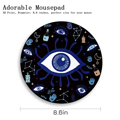 Evil Eye Round Mouse Pads for Desk, Cute Small Mousepad for Laptop Gaming Men, with Stitched Edge Non-Slip Rubber Base, Evil Eye Home Office Decor Desk Accessories Cute Office Supplies Gift for Women - 4