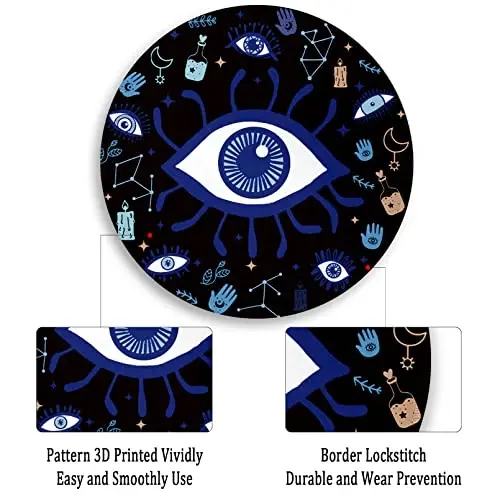 Evil Eye Round Mouse Pads for Desk, Cute Small Mousepad for Laptop Gaming Men, with Stitched Edge Non-Slip Rubber Base, Evil Eye Home Office Decor Desk Accessories Cute Office Supplies Gift for Women - 5