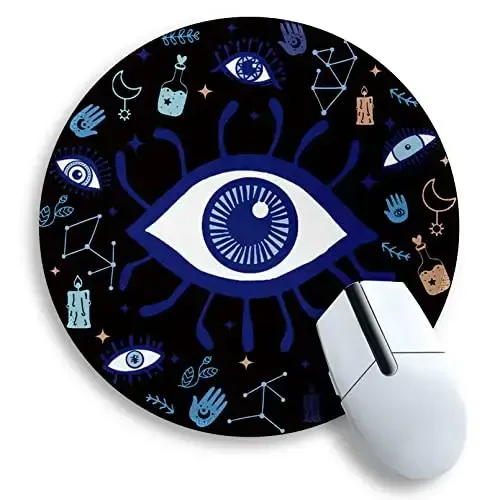 Evil Eye Round Mouse Pads for Desk, Cute Small Mousepad for Laptop Gaming Men, with Stitched Edge Non-Slip Rubber Base, Evil Eye Home Office Decor Desk Accessories Cute Office Supplies Gift for Women 