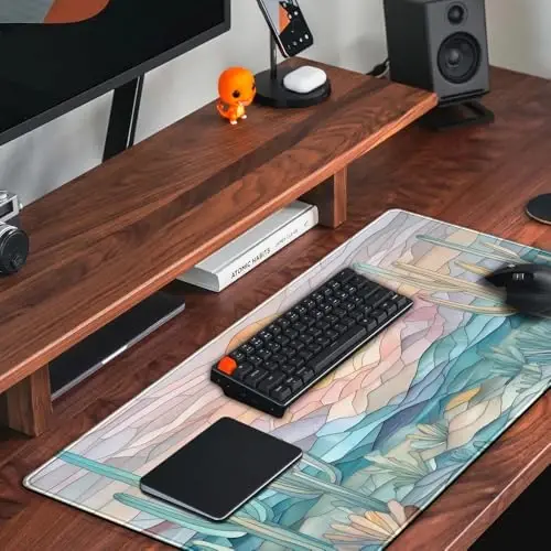 Desk Mat Gaming Abstract Ocean Desk Pad Large Mouse and Keyboard Pad, Faux Stained Glass Sun & Waves Mouse Mat XXL Desk Protector, Computer Mats for Desktop Sun & Waves Office Decor 31.5