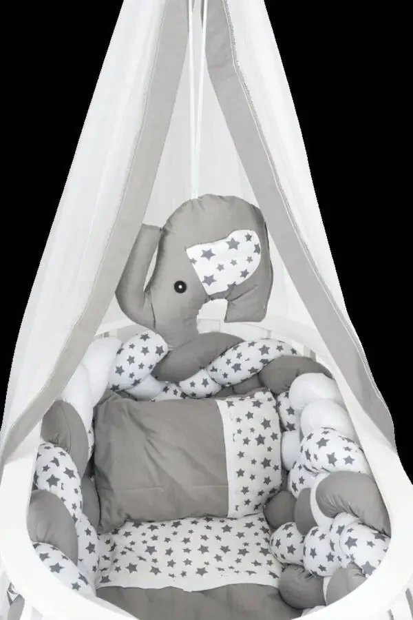 Masal Sepet Beşik Ahşap Beşik Örgülü Uyku Setli Doğal Ahşap Beşik-Gri - 2