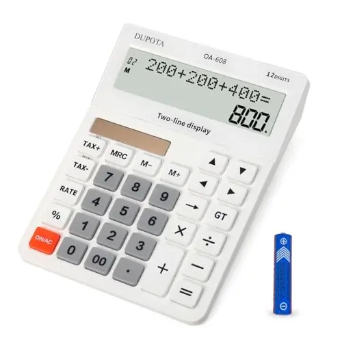 Desktop Calculator Large Display Big Buttons with 12 Digits 2-line LCD, Dual Solar Power and Battery, Calculator with Tax and Check Function for Office, Home, School and Business Large Size（OA-608） - 2