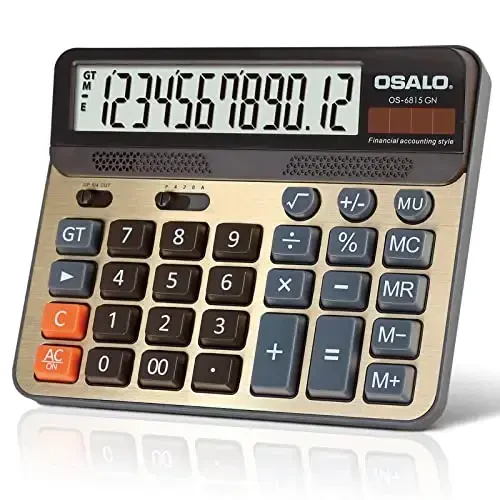 Desktop Calculator Extra Large 5-Inch LCD Display 12-Digit Big Number Accounting Calculator with Giant Response Button, Battery & Solar Powered, Perfect for Office Business Home Daily Use(OS-6815GN) 