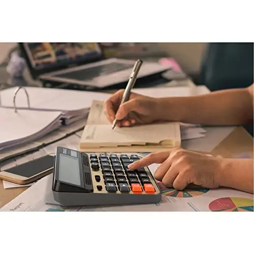 Desktop Calculator Extra Large 5-Inch LCD Display 12-Digit Big Number Accounting Calculator with Giant Response Button, Battery & Solar Powered, Perfect for Office Business Home Daily Use(OS-6815GN) - 2