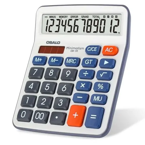 Desktop Calculator Extra Large 5-Inch Clear LCD Display 12-Digit Big Number Button Office Calculator with Auto Sleep Function (OS-5M) - 1