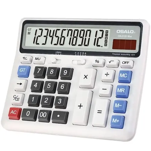 Desktop Calculator Extra Large LCD Display 12-Digit Big Number Accounting Calculator with Giant Response Button, Battery & Solar Powered, Perfect for Office Business Home Daily Use(OS-2135) - 1