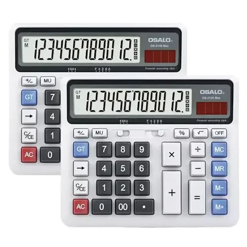 Desktop Calculator, Extra Large LCD Display Computer Button 12 Digits Accounting Calculator (OS-2135 Pro-2Pcs) 