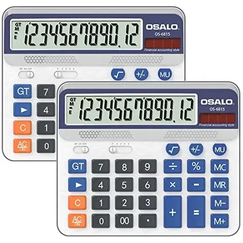 Desktop Calculator Extra Large 5-Inch LCD Display 12-Digit Big Number Accounting Calculator with Giant Response Button, Battery & Solar Powered, Perfect for Office Business Home Daily Use(6815-2pcs) 
