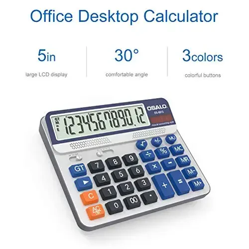 Desktop Calculator Extra Large 5-Inch LCD Display 12-Digit Big Number Accounting Calculator with Giant Response Button, Battery & Solar Powered, Perfect for Office Business Home Daily Use(6815-2pcs) - MODAZONE (1)