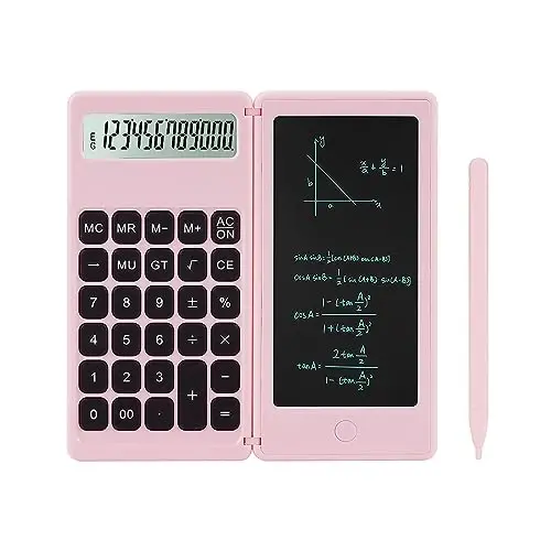 Desk Calculator, Desktop Small Calculators with Writing Notepad, Basic 4-Function Math Large Button Calculator, School Supplies for Kids, Middle/High School Students (Pink) 