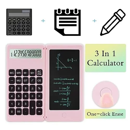 Desk Calculator, Desktop Small Calculators with Writing Notepad, Basic 4-Function Math Large Button Calculator, School Supplies for Kids, Middle/High School Students (Pink) - IPEPUL (1)
