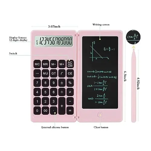 Desk Calculator, Desktop Small Calculators with Writing Notepad, Basic 4-Function Math Large Button Calculator, School Supplies for Kids, Middle/High School Students (Pink) - 3